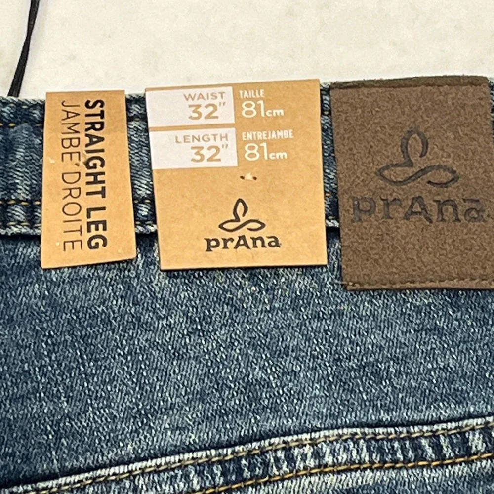 Prana NEW Axiom Jeans Mens 32 x32 Blue Denim Straight Leg Organic Cotton Stretch